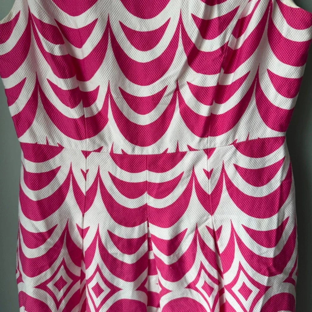 Talbots Dress Pink White Floral Geo Print Cap Sleeve Pleated Skirt Cotton Size 8
